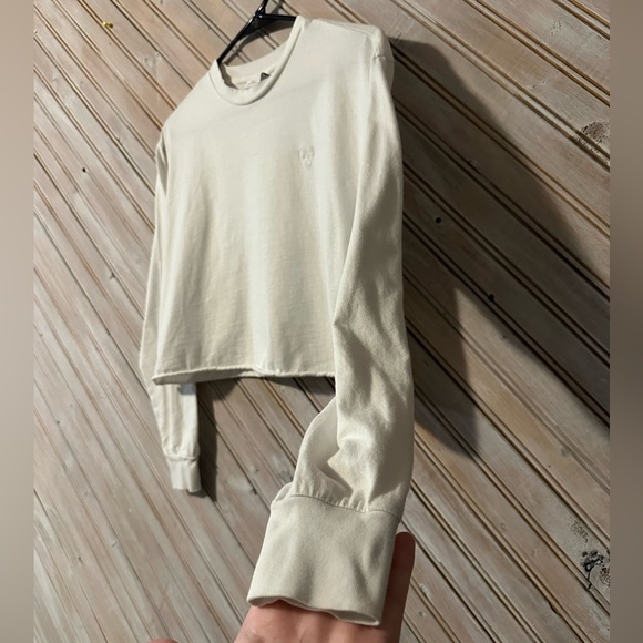 TNA Bright White Long Sleeve Cropped Shirt Embroidered Logo Basic - Picture 3 of 7